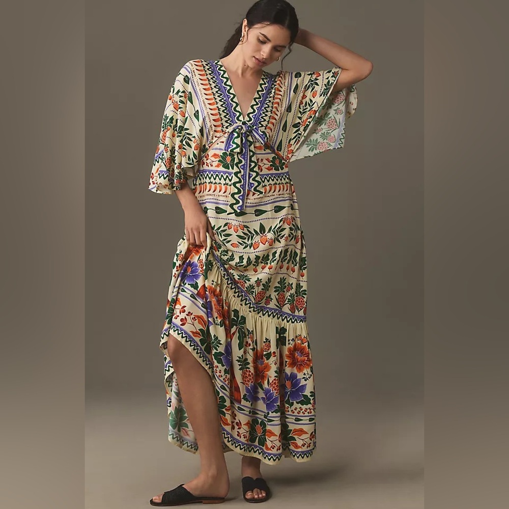 Farm Rio V-Neck Kaftan Maxi Dress | Anthropologie‎ | XS